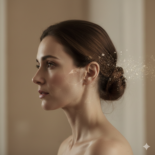 Conceptual visualization of tired skin cells and loss of cellular energy leading to dull complexion.